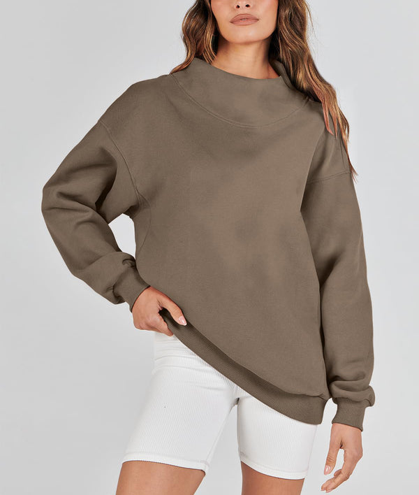 Women's Slit Mock Neck Oversized Sweatshirt