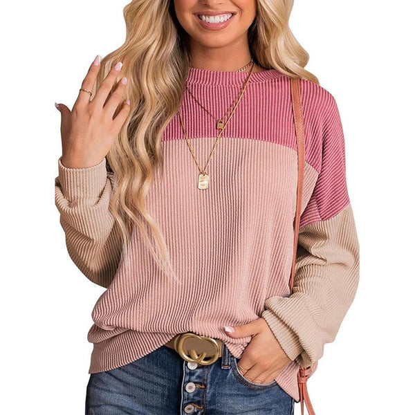 Color Block Long Sleeve Knitted Shirts