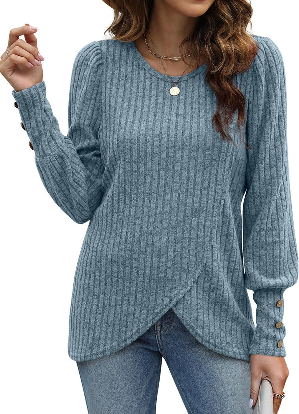 WEESO Lightweight Puffy Lantern Sleeve Tunic Tops Pullover Sweaters for Women Casual Tulip Hem