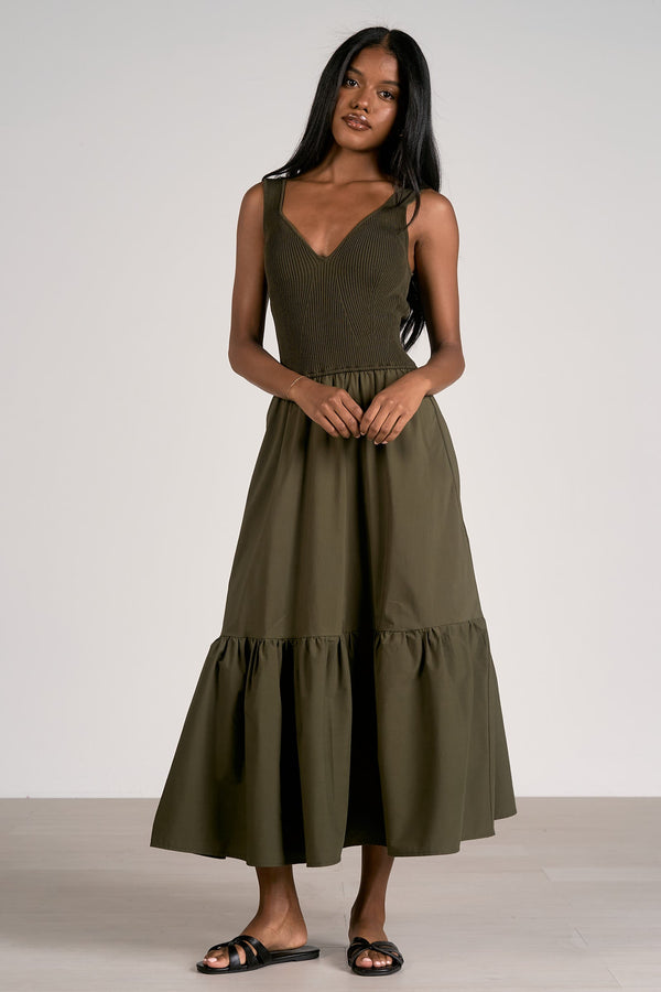 Fitted Bodice Tiered Maxi Dress