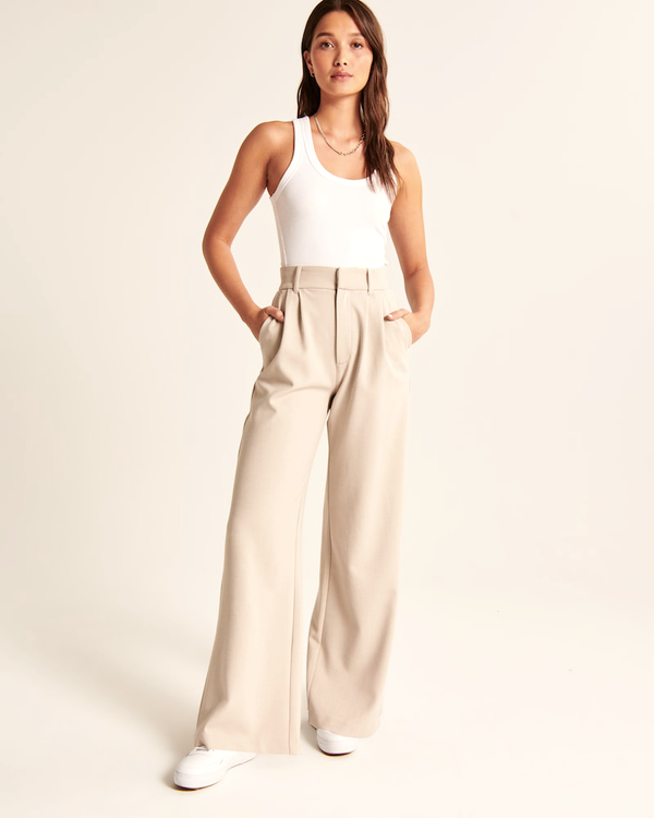 Beige Wide-Leg Pants