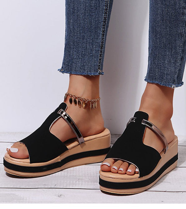 🔥Last Day Promotion 50% OFF - Women's Leather Platform Wedge Orthopedic Sandals